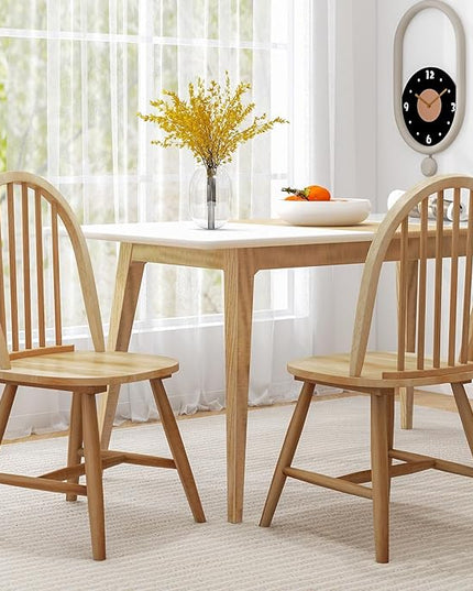 HAPPYGRILL 2 Pieces Wooden Dining Chairs Set, Vintage Armless Windsor Chairs, Kitchen Dining Chairs with Backrest, Natural - LeafyLoom