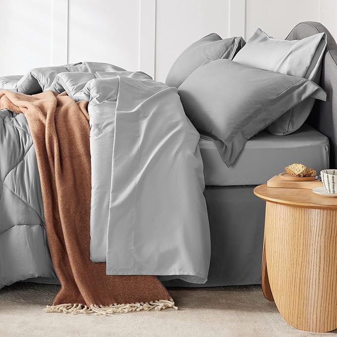 Bedsure California King Comforter Set - 7 Pieces Reversible Bed in a Bag California King with Comforters, Sheets, Pillowcases & Shams, Grey Bedding Sets - LeafyLoom