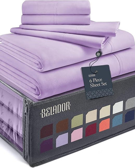 BELADOR Silky Soft Full Sheet Set - Luxury 6 Piece Bed Sheets for Full Size Bed, Secure-Fit Deep Pocket Sheets with Elastic, Breathable Hotel Sheets and Pillowcase Set, Wrinkle Free Oeko-Tex Sheets - LeafyLoom