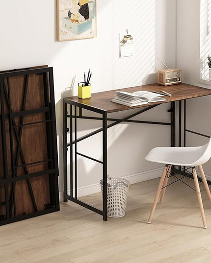 EMODA Folding Computer Desk 40 inch, No Assembly Needed Home Office Table Study Writing Gaming Desk, Mahogany - LeafyLoom