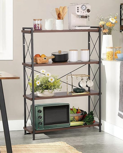 Industrial Bookshelf,Rustic Open Shelf Bookcase,4 Tier Book Shelf for Bedroom Office Living Room,Small Bookshelf for Small Spaces with Metal Frame - LeafyLoom
