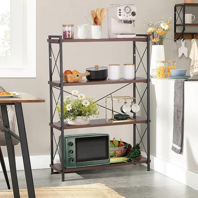 Industrial Bookshelf,Rustic Open Shelf Bookcase,4 Tier Book Shelf for Bedroom Office Living Room,Small Bookshelf for Small Spaces with Metal Frame - LeafyLoom