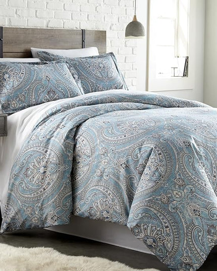 Southshore Fine Living, Inc. Oversized King Comforter Bedding Set, Down Alternative Boho Bedspread, Paisley Print Comforter, King/California King with 2 Matching Shams, Pure Melody Aqua - LeafyLoom