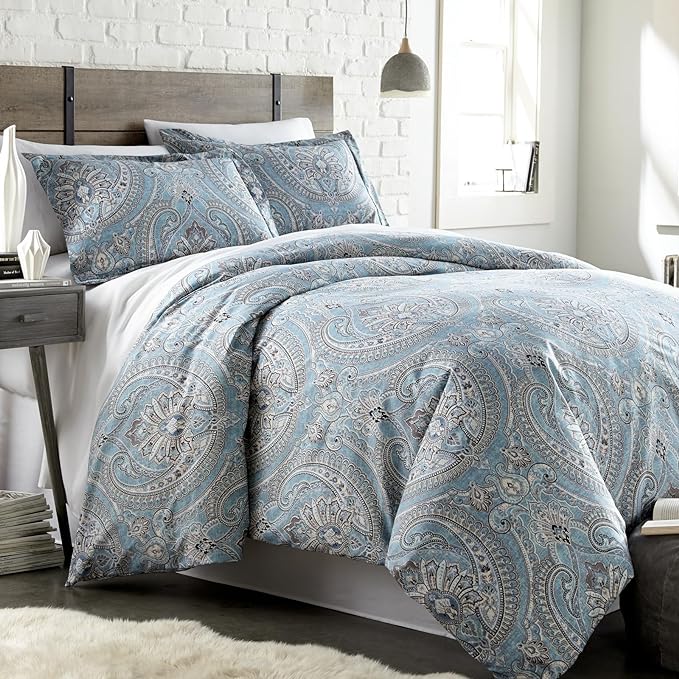 Southshore Fine Living, Inc. Oversized King Comforter Bedding Set, Down Alternative Boho Bedspread, Paisley Print Comforter, King/California King with 2 Matching Shams, Pure Melody Aqua - LeafyLoom