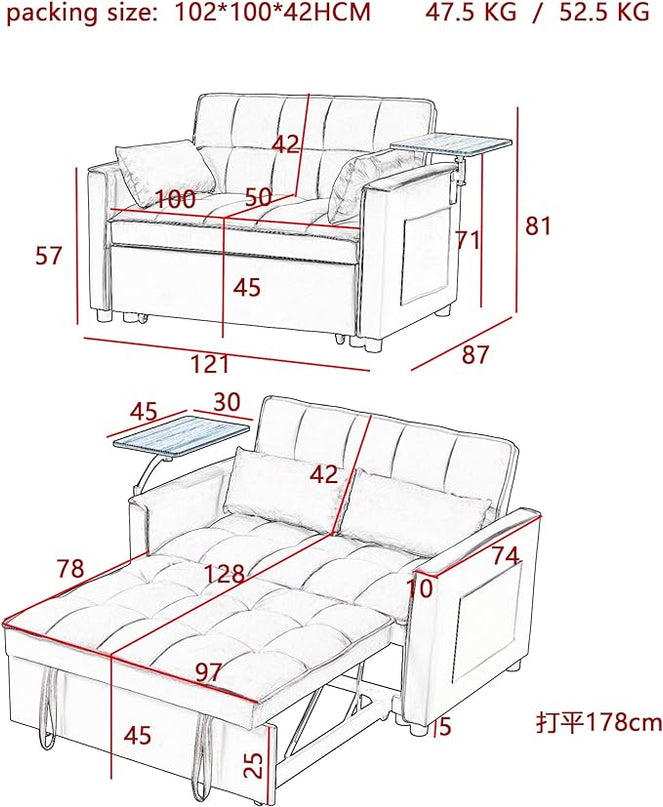 Comfy Cute Tufted Upholstered Loveseat Sofa with Pull Out Sleeper Couch Bed and 2 Pillows,Modern Convertible Love Seat Sofabed for Computer & Coffee Living Room Furniture Sets - LeafyLoom