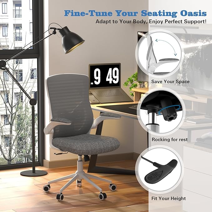 Office Chair, High Back Desk Chair with Adjustable Lumbar Support, Ergonomic Mesh Computer Chair with Premium Cold-Cured Cushion, Height Liftable Swivel Chair for Home Office - LeafyLoom