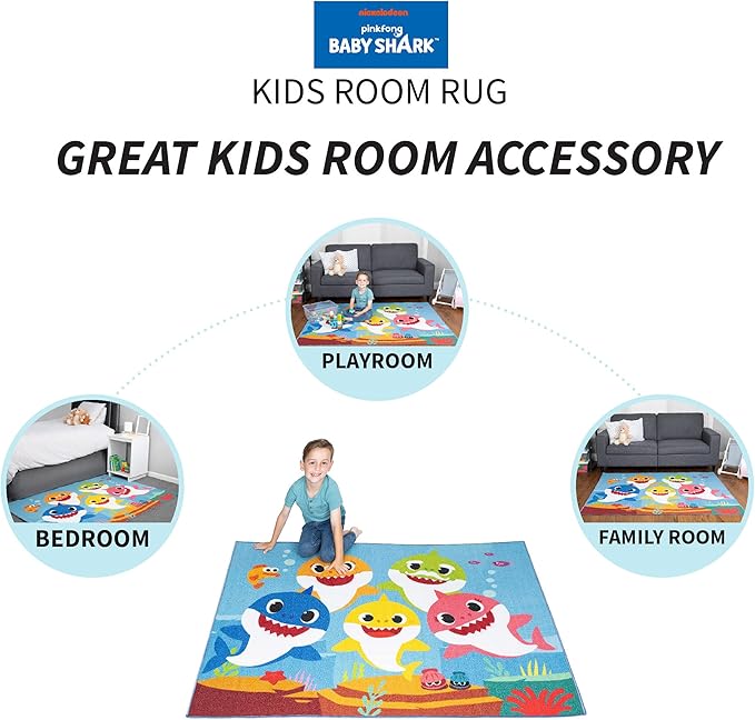 Franco Kids Room Non Slip Area Rug, 69 in x 52 in, Baby Shark - LeafyLoom