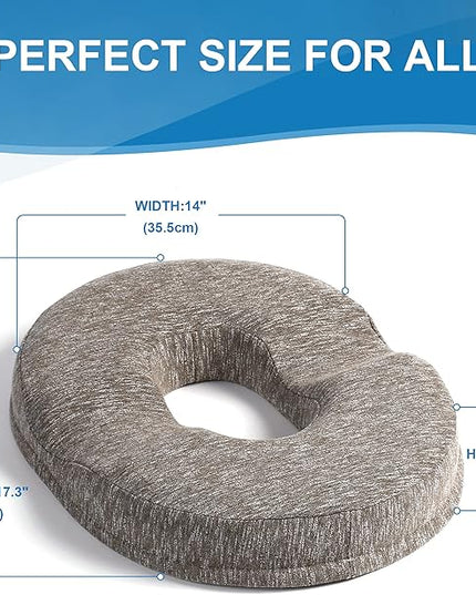 JEMA Donut Pillow, Tailbone Memory Foam Seat Cushion by Ergonomic Innovations for Sores, Coccyx, Sciatica, Pregnancy, Post Natal (Brown) - LeafyLoom