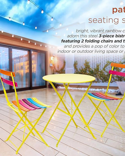 Alpine Corporation MSY114A Rainbow Metal Bistro Set w Two, Table: 24" L x 24" W x 28" H Chair: 16" L 18" W x 32" H - LeafyLoom