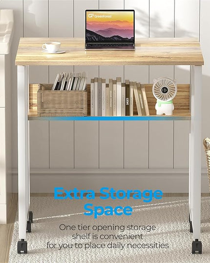 GreenForest Folding Desk Small Rolling Desk with Storage Shelf,31.5 inch Foldable Computer Desk with Wheels for Small Space,Easy Assembly,Oak - LeafyLoom