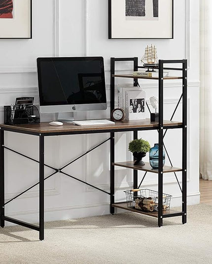 VECELO Computer Drawers/Shelves with Storage for Study/Writing and Home Office Workstation, 47 Inch Desk, Vintage Brown - LeafyLoom