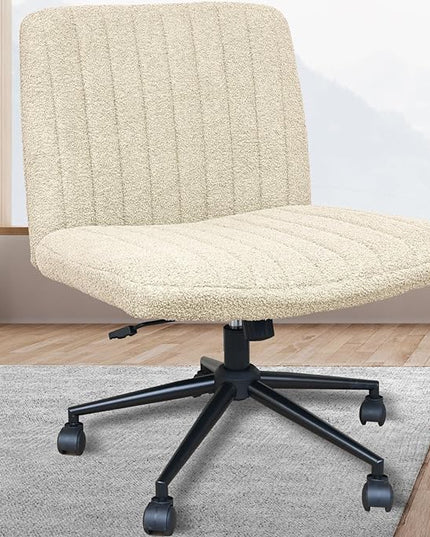 Criss Cross Chair with Wheels, Armless Cross Legged Office Desk Chair,Comfortable Swivel High Adjustable Wide Seat Chair for Home Office (Beige) - LeafyLoom