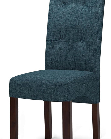 SIMPLIHOME Cosmopolitan Transitional Set with 8 Upholstered Chairs Linen Look Fabric and 54 inch Wide Table for The Dining Room and Kitchen, 9 Pc, Denim Blue - LeafyLoom