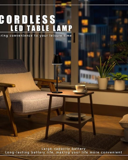 LED CordlessTable Lamp,4000mAh Rechargeable Battery Desk lamp,3 Level Brightness Beside Night Light, Minimalist Design, for Couple Dinner/Coffee Table/Restaurant/Bedroom(Black 4pack) - LeafyLoom