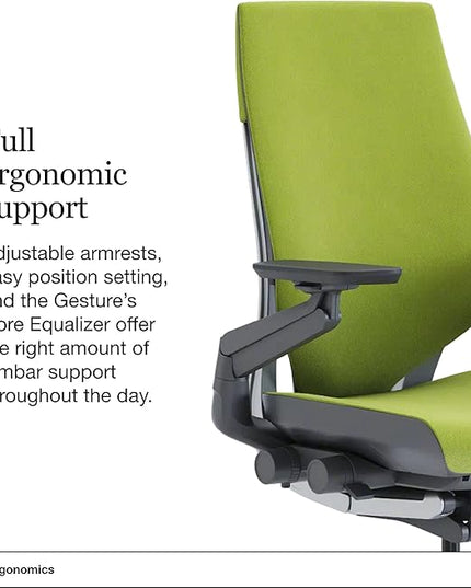Steelcase Gesture Office Chair - Ergonomic Work Chair with Wheels for Carpet - Comfortable Office Chair - Intuitive-to-Adjust Chairs for Desk - 360-Degree Arms - Wasabi Green Fabric - LeafyLoom