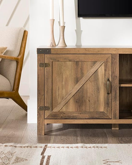 Walker Edison Georgetown Modern Farmhouse Double Barn Door TV Stand for TVs up to 80 Inches, 70 Inch, Rustic Oak, Without Fireplace, 15.75 x 70 x 24 inches - LeafyLoom