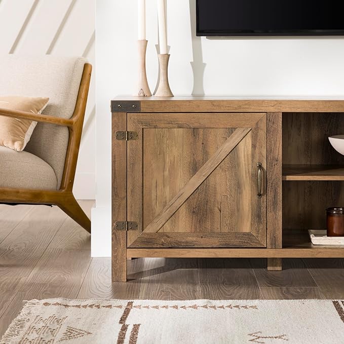 Walker Edison Georgetown Modern Farmhouse Double Barn Door TV Stand for TVs up to 80 Inches, 70 Inch, Rustic Oak, Without Fireplace, 15.75 x 70 x 24 inches - LeafyLoom