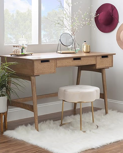 Linon Natural Dutton Wood and Rattan Desk - LeafyLoom