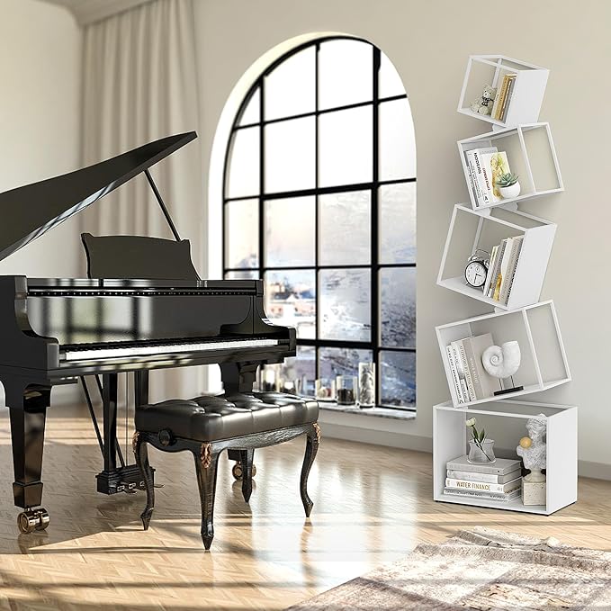 Bookshelf, Book Shelf, 5 Tier Bookshelf, White Bookshelf, 67'' Tall, Modern Bookshelf for Books/CDs/Home Decor - LeafyLoom