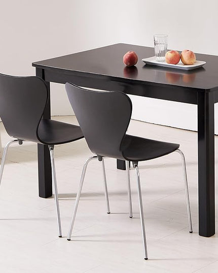 Livinia No.7 Mid-century Modern Wooden Dining Chairs Set of 2, Contemporary Stackable Bentwood Kitchen Interior Armless Chairs with Steel Legs (Black) - LeafyLoom
