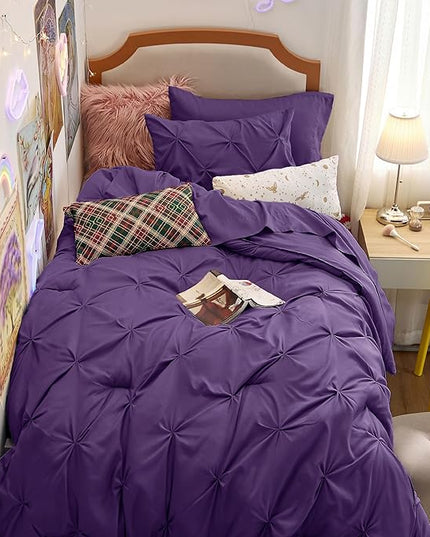 Bedsure Twin XL Comforter Set - Extra Long 5 Pieces Dorm Room Essentials, Pinch Pleat Bed in a Bag with Comforter, Sheets, Pillowcase & Sham - LeafyLoom