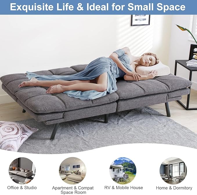 MUUEGM Convertible Futon Couch Bed Sofa,Loveseat Sleeper Sofa Bed Couch,Memory Foam Modern Futon Adjustable Armrest and Backres,Sleeping Sofa for Living Room,Small Space,Apartment Office,Dark Gray - LeafyLoom