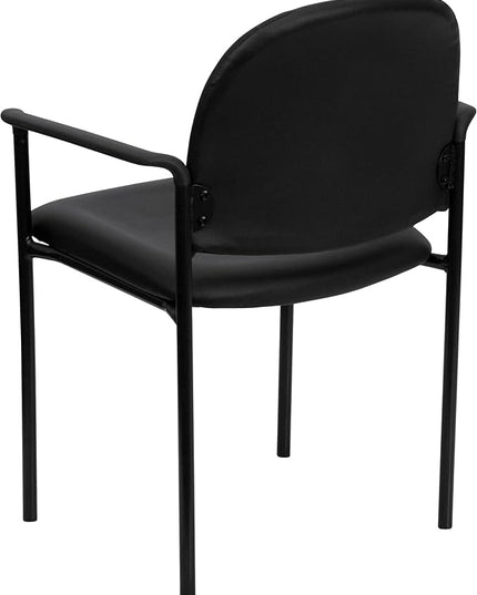 Flash Furniture Tiffany Side Reception Chair with Padded Armrests, Stackable Vinyl Waiting Room Chair for Commercial or Residential Use, Black - LeafyLoom