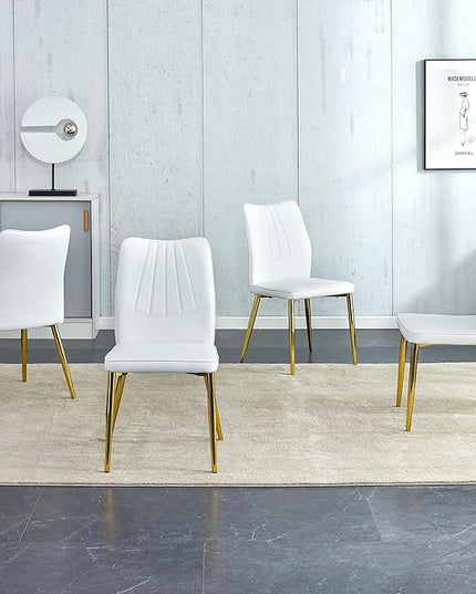 NicBex Dining Chairs Set of 4 Modern Faux Leather High Back Dining Chair Dining Room Kitchen Chairs with Golden Metal Legs,Chairs for Dining Room, Kitchen,Living Room, and Restaurants,White - LeafyLoom