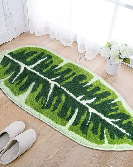 Leaf Kids Rug Green Bathroom Runner Rug Small Cute Bath Mat Nursery Boho Area Rug Non Slip Long Carpet for Bedroom Children Room Kitchen Monstera Plant Home Decor 20x47 inch - LeafyLoom