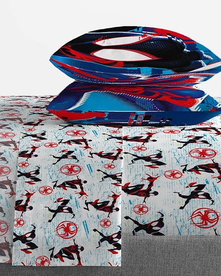 Marvel Spiderman Across The Spider-Verse Glitch 7 Piece Full Size Bed Set - includes Comforter & Sheet Set Bedding - Super Soft Fade Resistant Microfiber (Official Product) - LeafyLoom