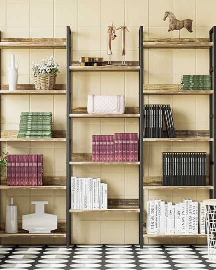 IRONCK Bookcases and Bookshelves Triple Wide 5 Tiers Industrial Bookshelf with Baffles Large Etagere Bookshelf with Metal Frame for Living Room Home Office - LeafyLoom