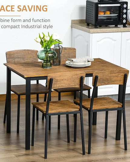 NicBex Small Dining Table Set for 4 Bar Table and Chairs Set 5 Piece Industrial Dining Table Set for 4, Rectangular Kitchen Table and Chairs, Dining Room Set for Small Space, Rustic Brown - LeafyLoom