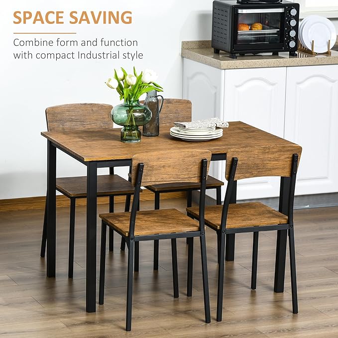 NicBex Small Dining Table Set for 4 Bar Table and Chairs Set 5 Piece Industrial Dining Table Set for 4, Rectangular Kitchen Table and Chairs, Dining Room Set for Small Space, Rustic Brown - LeafyLoom