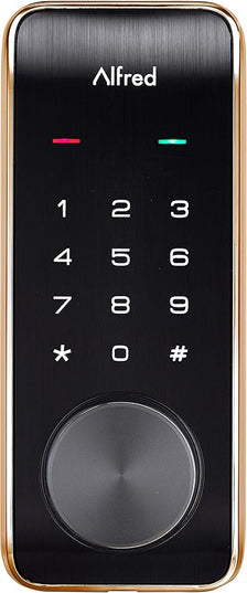 Alfred DB2-B Smart Door Lock Deadbolt Touchscreen Keypad, Pin Code + Key Entry + Bluetooth, Up to 20 Pin Codes (Gold) ALFRED
