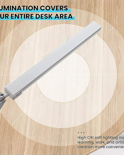 LED Desk Lamp, Manicure Table Lamp, 16" Lamp Head, Dimmable Eye-Caring Drafting Light with 3 Color Modes, 10 Brightness Levels & Adapter, Memory Function(White) - LeafyLoom