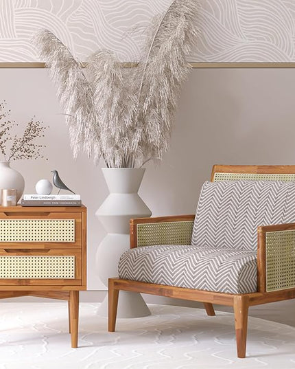 Bme Nightstand Oliver Solid Wood Rattan Side End Table, Fully Assembled, for Bohemian & Mid Century Style Bedroom and Living Room, Caramel - LeafyLoom