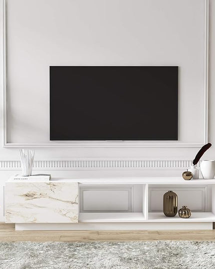 Modern TV Stand up to 75 inch Entertainment Center with Storage Mid-Century Smart Led TV for Living Room 70" TVs End Table, Lepando, White&Marble - LeafyLoom