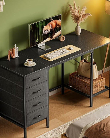 55 Inch Computer Desk with 4 Drawers, Office Desk with Mesh Shelf, Gaming Desk, Large Storage, Writing Desk Work Desk for Home Office, Study, Bedroom, Work from Home, Black - LeafyLoom