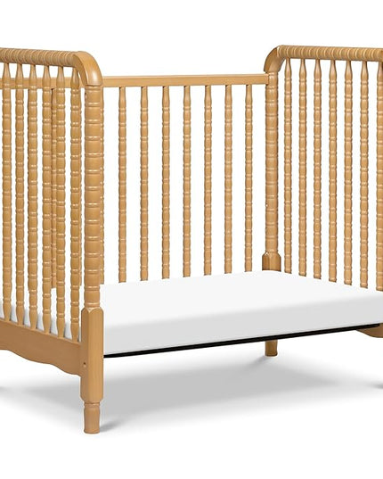 DaVinci Jenny Lind 3-in-1 Convertible Mini Crib in Honey, Removable Wheels, Greenguard Gold Certified - LeafyLoom