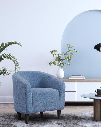 Yaheetech Accent Barrel Chair, Boucle Fabric Club Chair, Furry Sherpa Elegant Armchair with Cozy Soft Padded, Suitable for Living Room Bedroom Reception Room Office, Blue - LeafyLoom