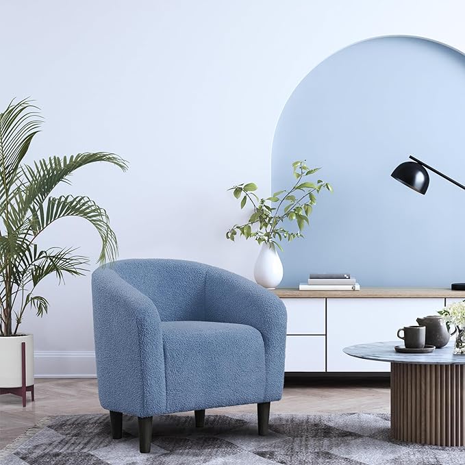 Yaheetech Accent Barrel Chair, Boucle Fabric Club Chair, Furry Sherpa Elegant Armchair with Cozy Soft Padded, Suitable for Living Room Bedroom Reception Room Office, Blue - LeafyLoom
