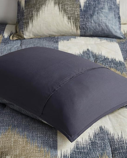 INK+IVY Queen Size Comforter Set, Cozy Cotton Comforter, All Season, Lightweight Comforter Queen Bed Set with 2 Matching Shams, Modern Cabin Lodge Ikat Chevron Design, Navy Full/Queen 3 Piece - LeafyLoom