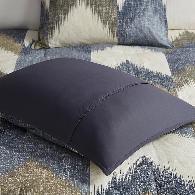 INK+IVY King Size Comforter Set, Cozy Cotton Comforter, All Season, Lightweight Comforter King Bed Set with 2 Matching Shams, Modern Cabin Lodge Ikat Chevron Design, Navy King/Cal King 3 Piece - LeafyLoom