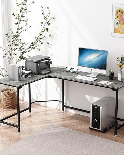 66 Inch L-Shaped Corner Computer Desk, Home Office Desk, Large Space Gaming Desk, Studying Writing Table Workstation, Gray - LeafyLoom