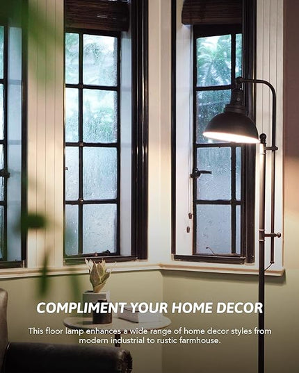 VONLUCE Floor Lamp, 65'' Tall Industrial Floor Lamp, Adjustable Height & Head Vintage Metal Standing Reading Pole Lamp, Floor Lamps for Living Room, Bedroom, Office, Farmhouse - LeafyLoom