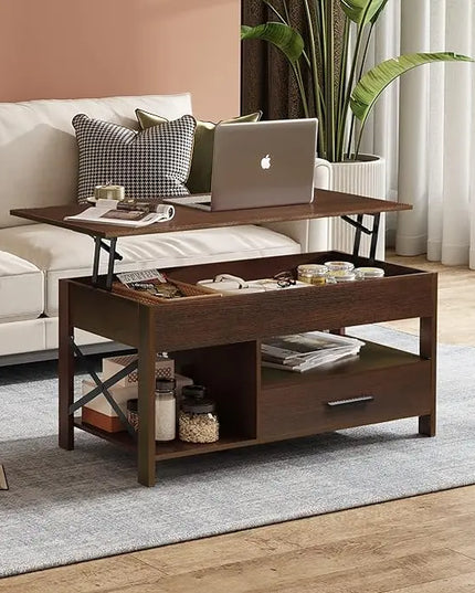 WLIVE Coffee Table, 39" Lift Top Coffee Table with Hidden Compartment and Sorage Drawers for Living Room,Espresso - LeafyLoom
