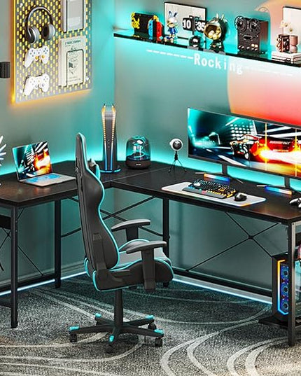 Coleshome 66" L Shaped Gaming Desk, Corner Computer Desk, Sturdy Home Office Computer Table, Writing Desk, Larger Gaming Desk Workstation, Black - LeafyLoom