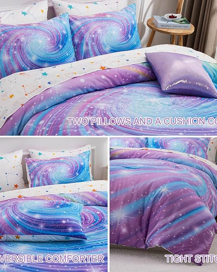 Btargot Super Soft 6 Pieces Gradient Star Ring Comforter Set, Colorful Glitter Rainbow Star Pattern Bedding Set for Boys Girls Teens, Full Purple - LeafyLoom