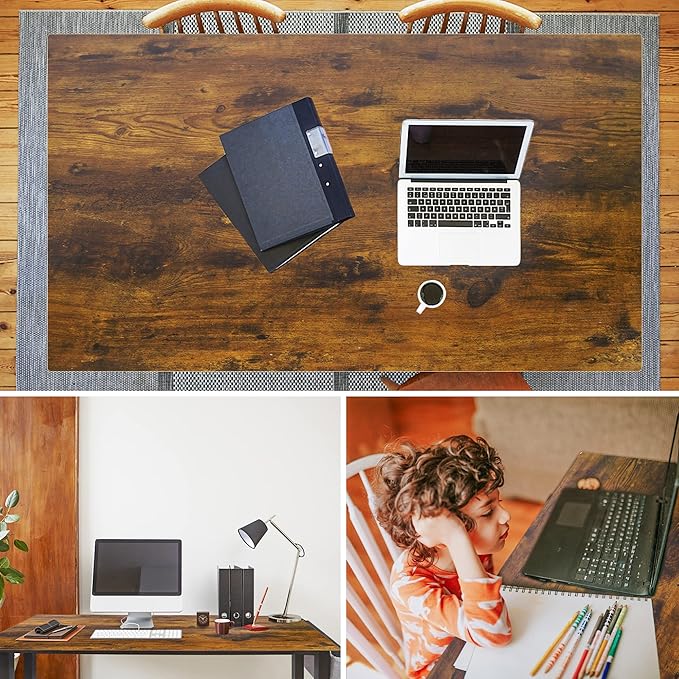 AHB 47" Rolling Computer Desk with 4 Smooth Wheels and 3 Iron Hooks, Simple Style Mobile Writing Desk Home Office Study Table Movable Workstation with Metal Frame - LeafyLoom