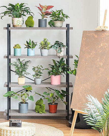 HCHQHS Bookshelf, 4-Tier Industrial Bookcase, Rustic Open Book Shelf, Freestanding Tall Bookshelves with Metal Frame - LeafyLoom